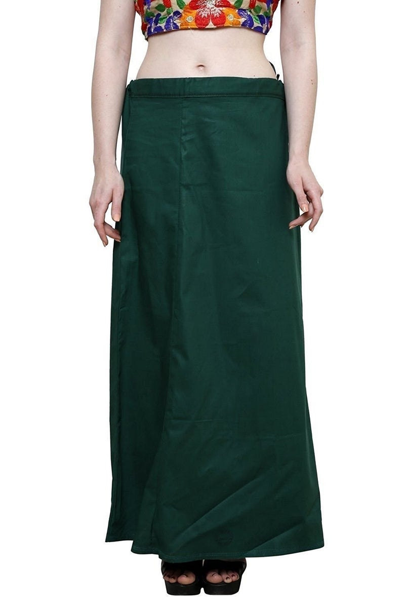 Stylesindia Women's Cotton Readymade Indian Inskirt Saree Petticoats Underskirt - Free Size-Bottle Green